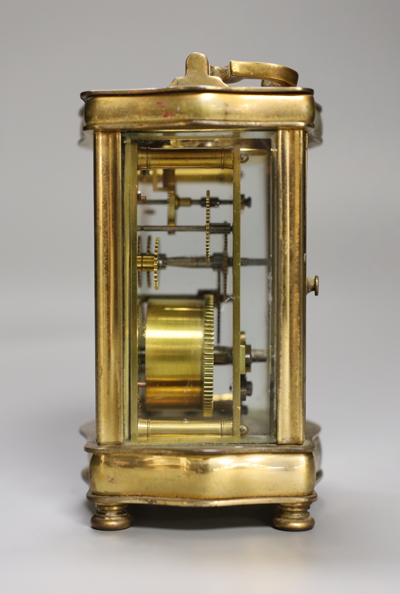 A Steward & Co brass cased carriage timepiece, 13cm